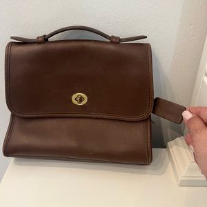 Coach brown leather classic bag with removable, adjustable shoulder strap.